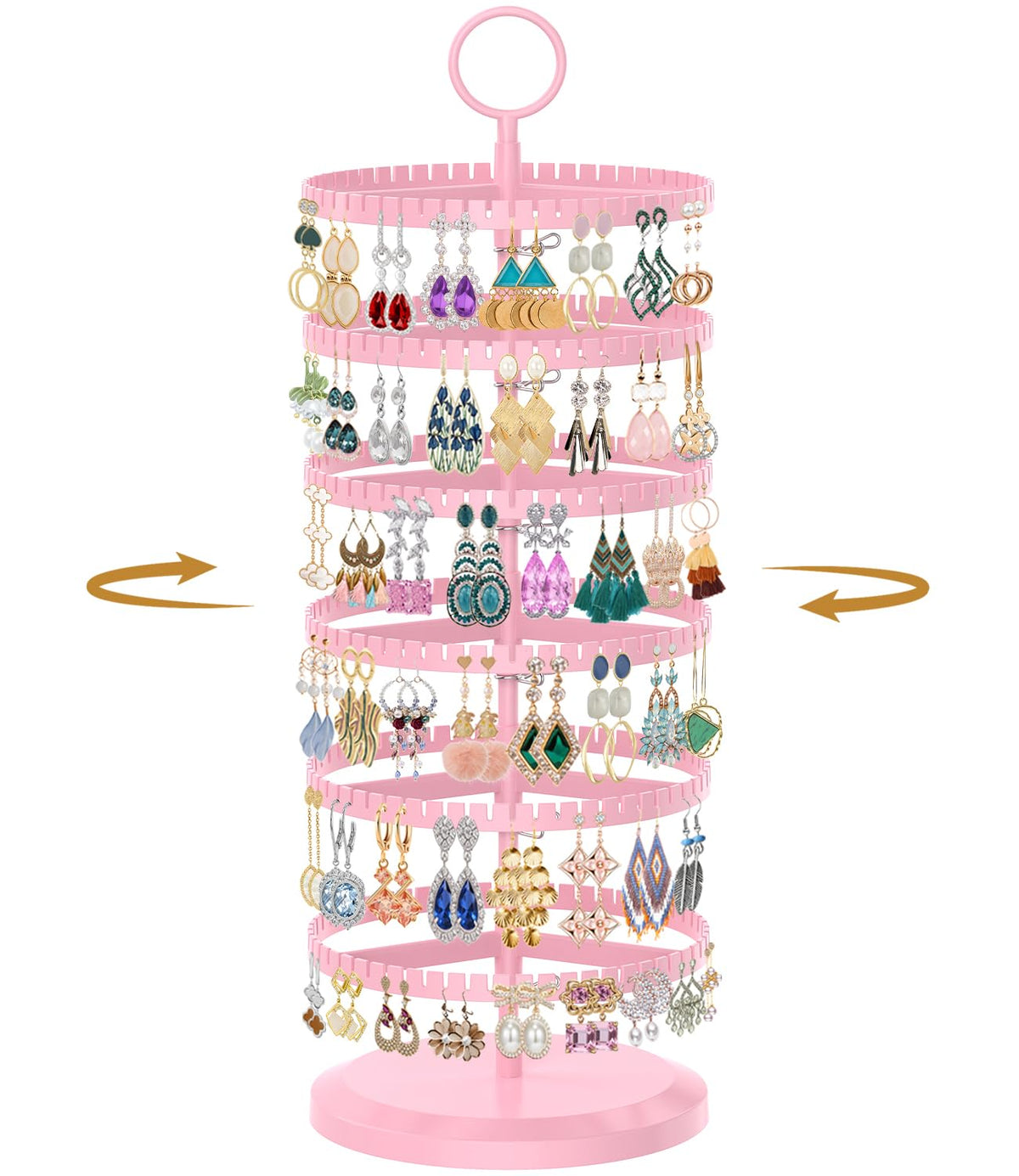 MODOWEY Rotating Earring Holder Organizer Adjustable Display, 6 Tiers Black