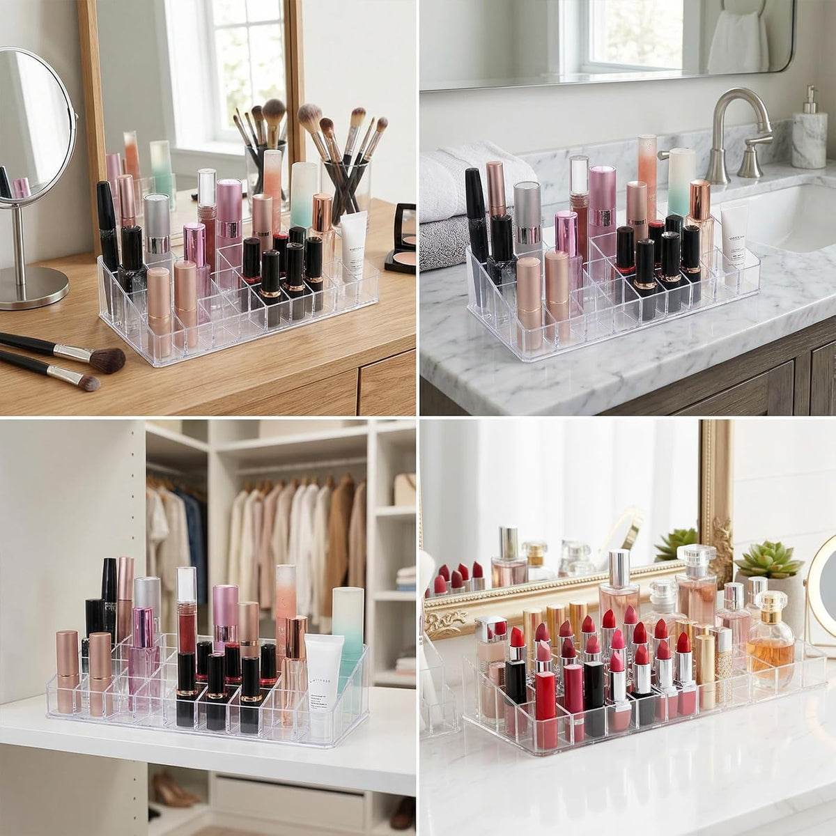 3 Pack Clear Acrylic Rollerball Perfume Organizer, 36-Space Tall Lipstick & Lipgloss Display Case, Scented Oil Storage Holder for Vanity, Dresser, Salon - 10.04"x4.61"x2.24"