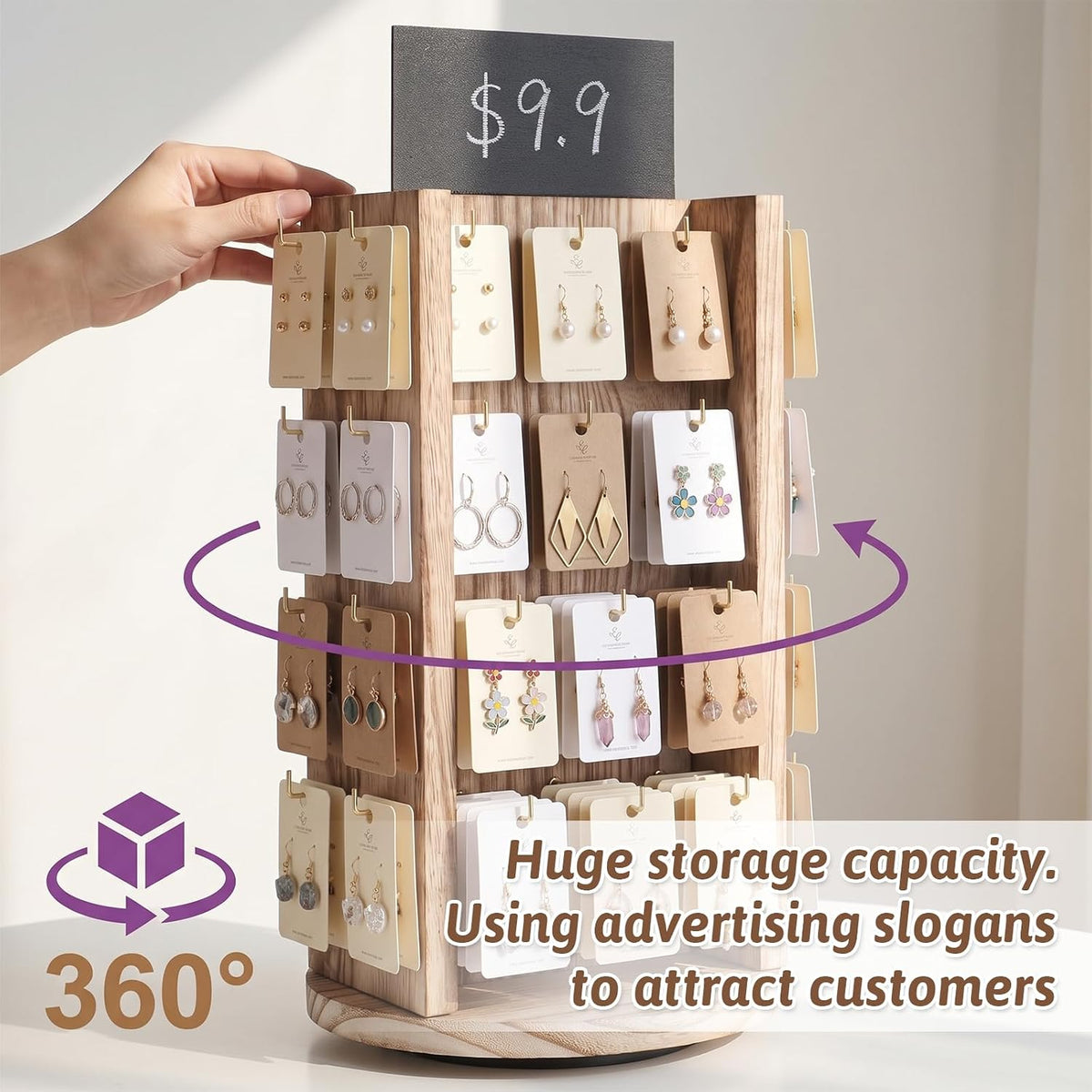 Rotating Earring Display Stands for Vendors with Board 40 Hooks
