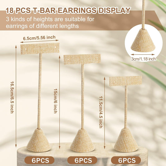 Marsui 18 Pcs T Bar Earring Display Stand Set with 3 Heights,Linen Color