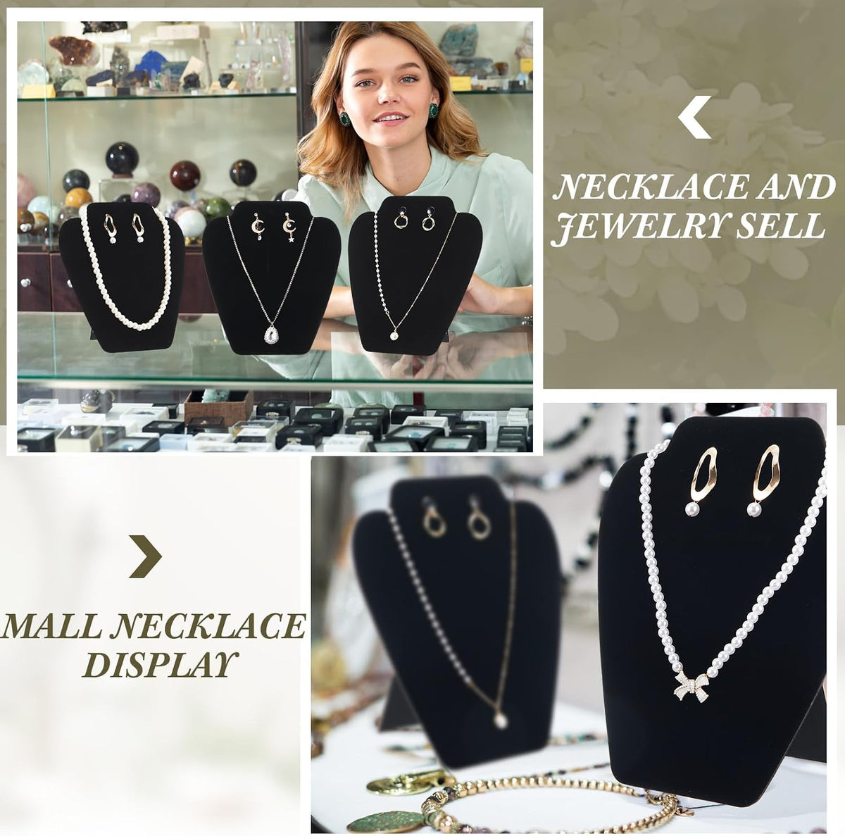 Wenqik 24 Pcs Necklace Display Stand Bust Black Velvet Jewelry Holder