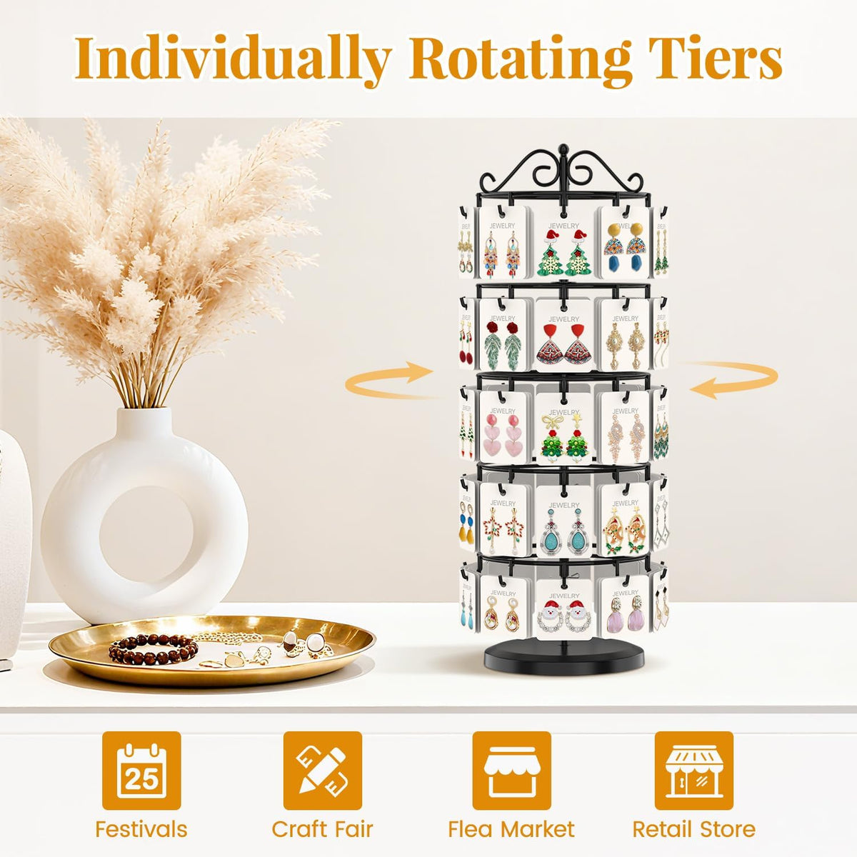 EsLuker.ly Earring Holder Organizer Rotating Display Tree Stand, Black