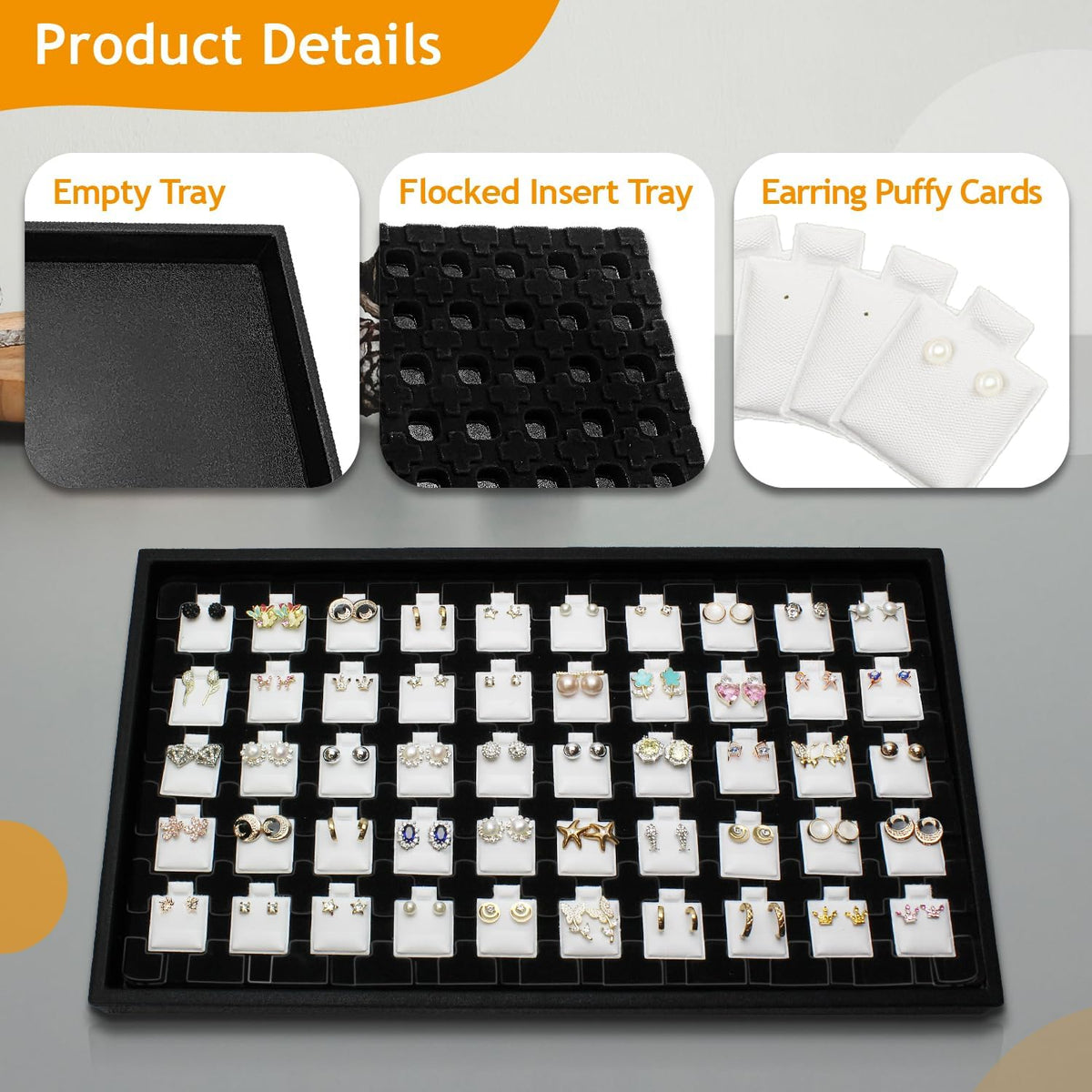 Ikee Design 2 Pcs Black 50 Earring Card Tray Each, 100 Earring Puffy Cards