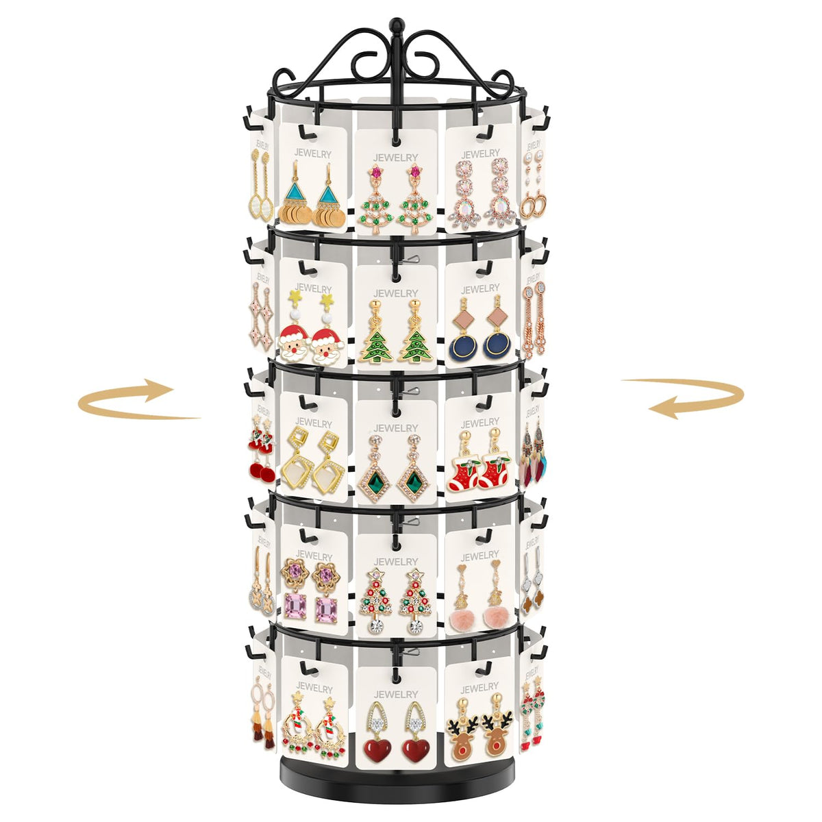 MODOWEY 360° Rotating Earring Cards Organizer Holder Stands, 64 Hooks Brown