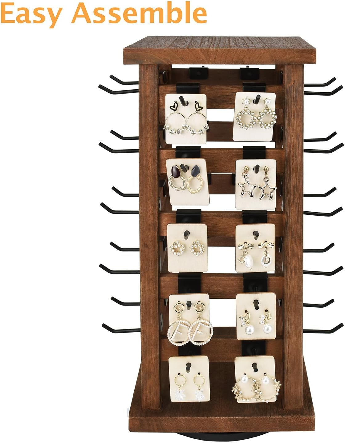Ikee Design 5 Tiers Wood Rotating Jewelry Earring Display 42 Hooks