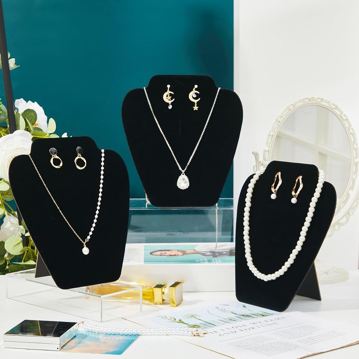 Wenqik 24 Pcs Necklace Display Stand Bust Black Velvet Jewelry Holder