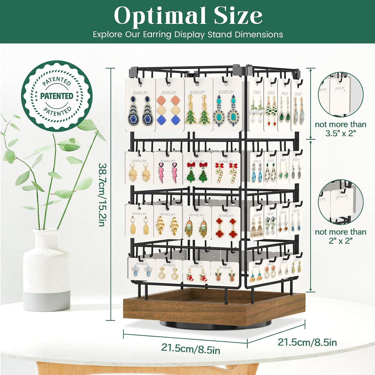 EsLuker.ly Rotating Earring Display Holder Stand for Vendors Selling, Brown