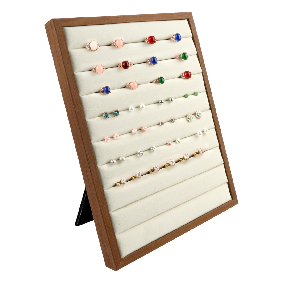 Homeanda Ring Display Stand, 60 Hole L-Shaped Velvet Tray Ring Board