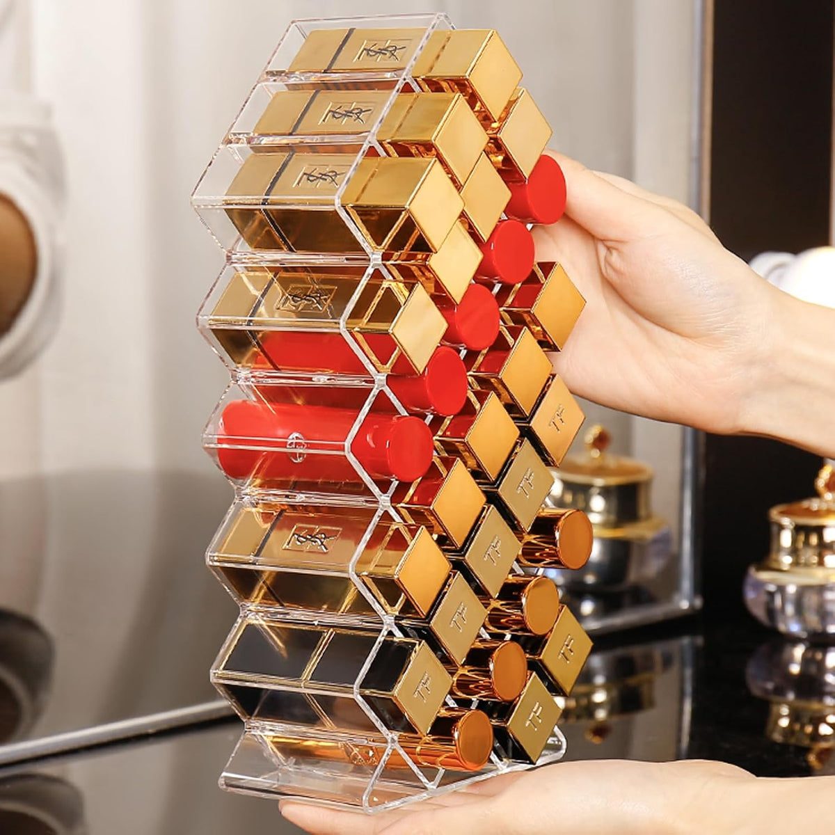 Lipstick Organizer,56 Lip Slots Acrylic Lipstick Holder,