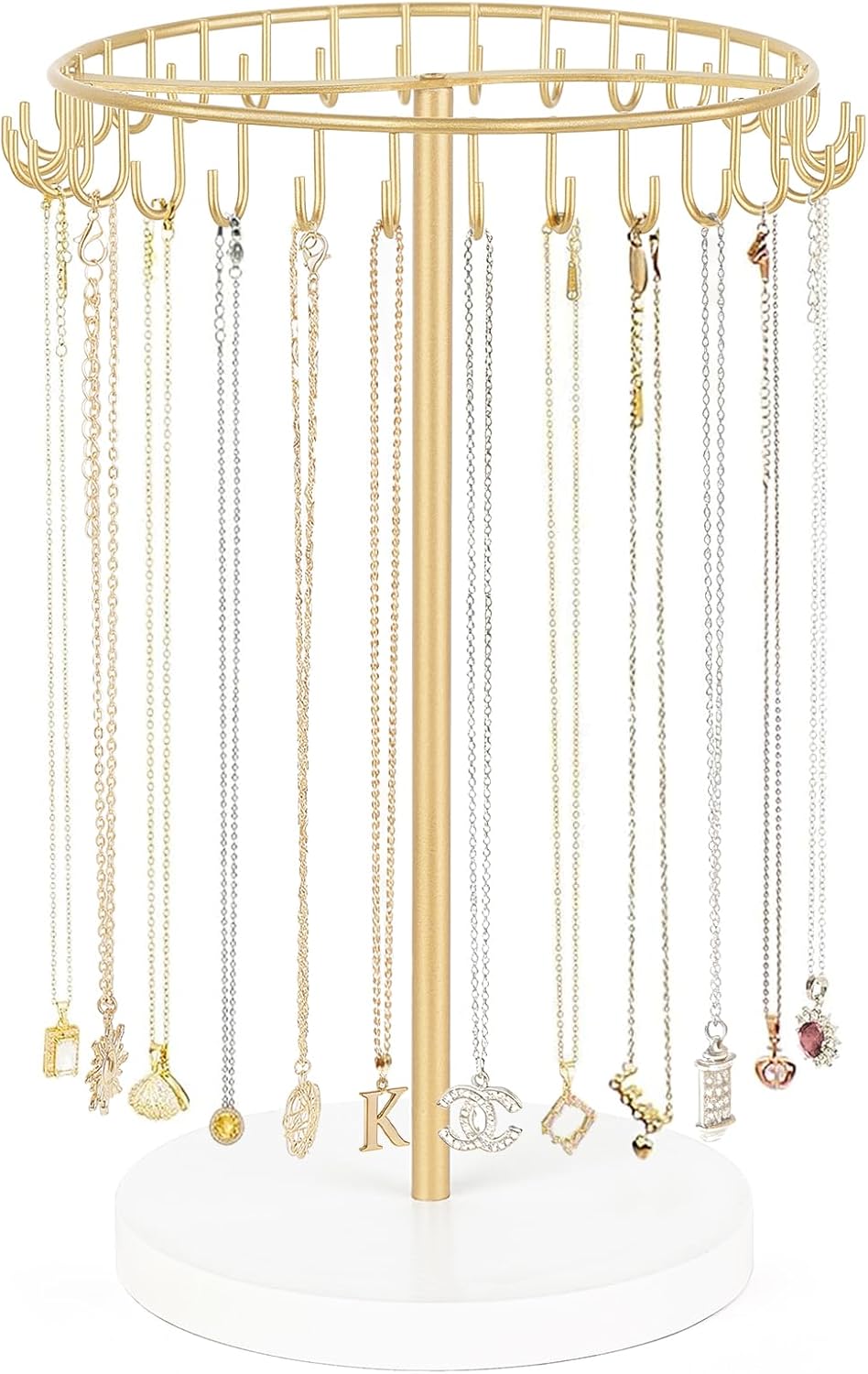 Mkono Necklace Holder Organizer, 30 Hooks Gold Jewelry Display Tree Stand