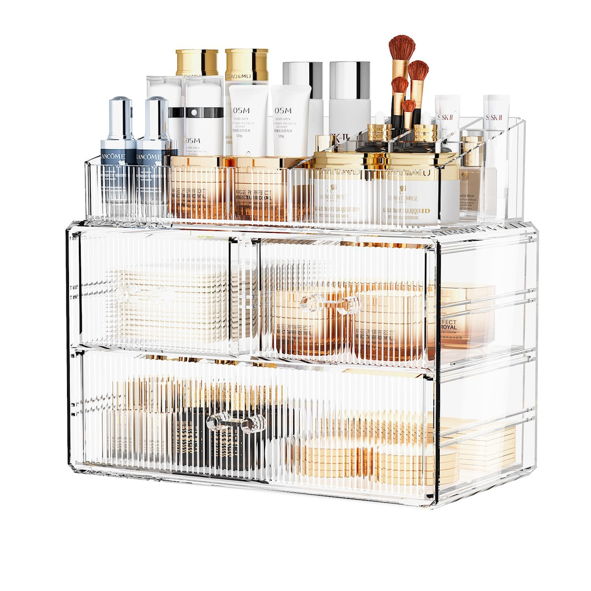 ZHIAI Stackable Organizer, Acrylic Cosmetic Organizer for Dresser, Vanity, Kitchen Cabinet, Bathroom, Under Sink, Home Organization and Storage (1 Top 5 Drawers)