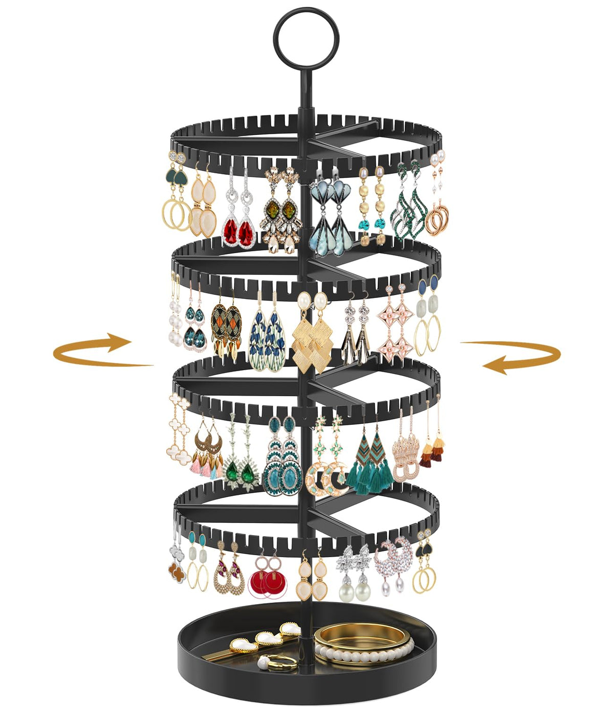 MODOWEY Rotating Earring Holder Organizer Tree Display Stand, 6 Tiers Black