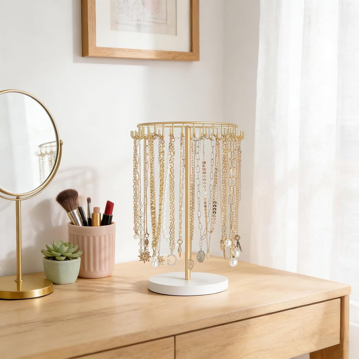 Mkono Necklace Holder Organizer, 30 Hooks Gold Jewelry Display Tree Stand