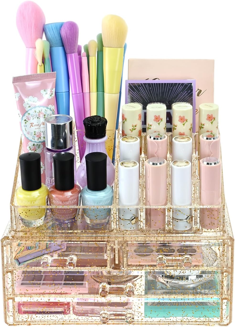 Ikee Design Acrylic Clear Makeup Cosmetics Lip Gloss Organizer,Gold