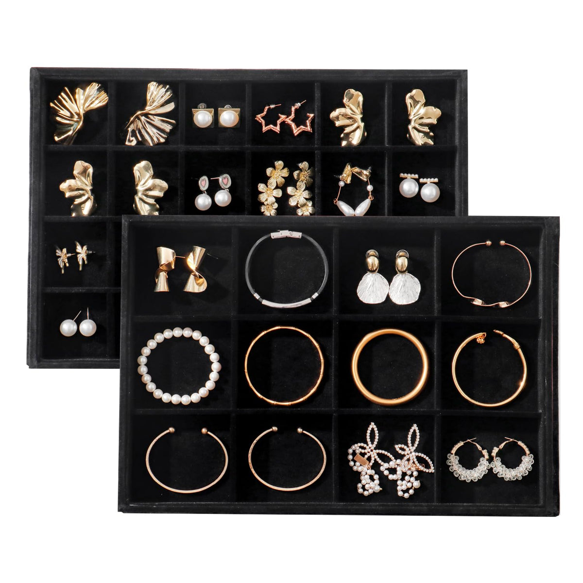 Large Velvet Jewelry Tray Display Drawer Inserts 2 Pack