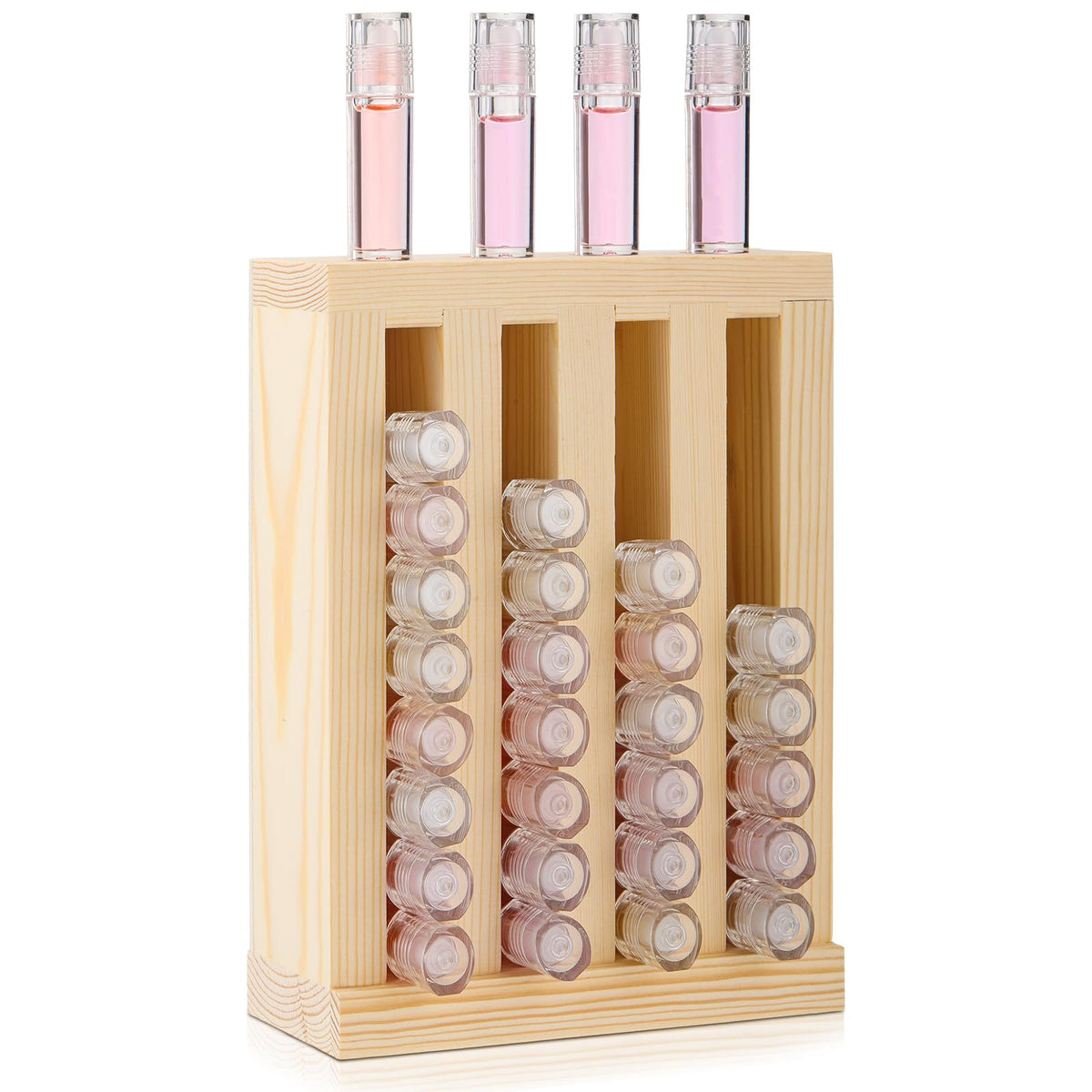 1 Pcs 4 Slot Lip Balm Display 0.7" Wooden Lipstick Holder, Wood Color
