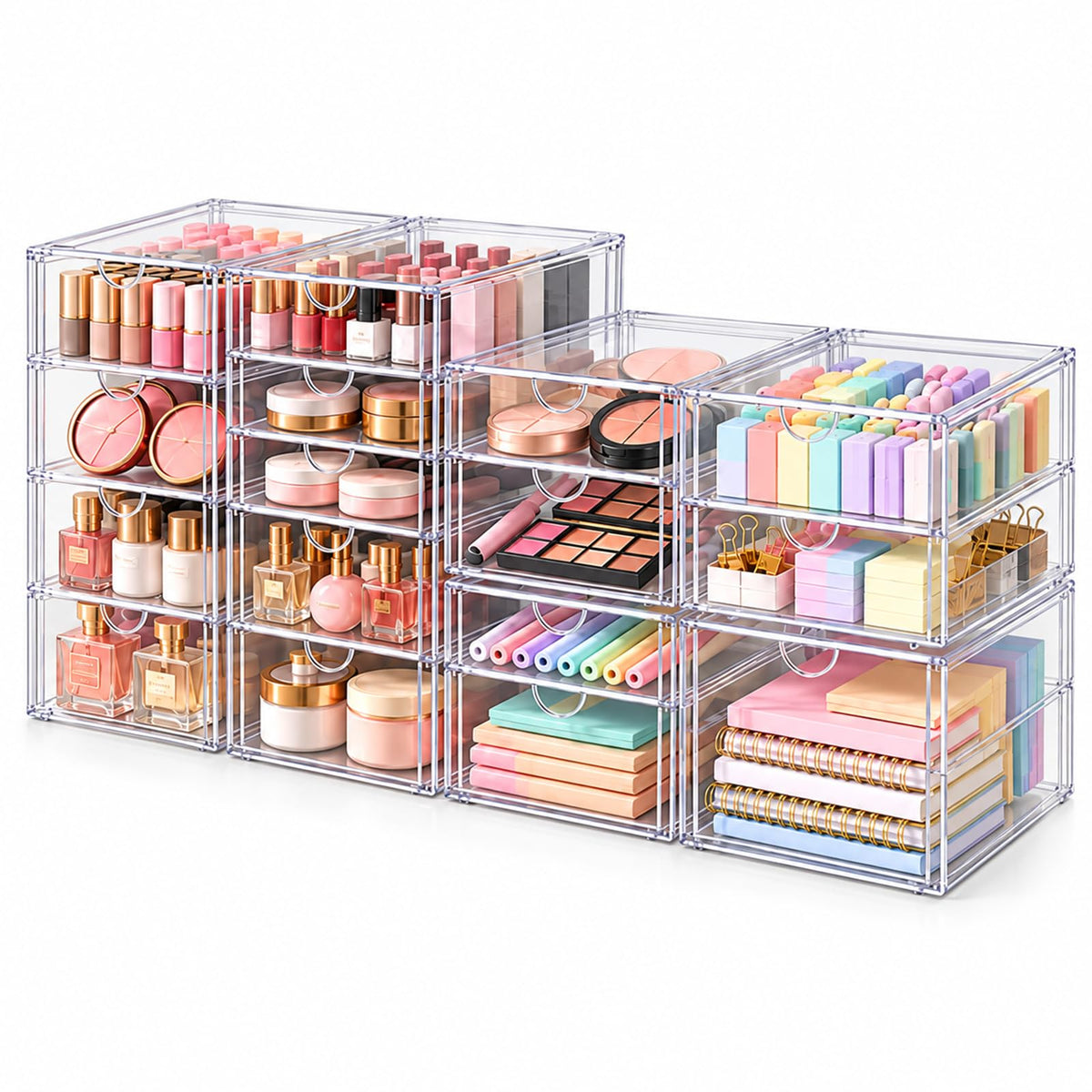 Acrylic Makeup Organizer Storage With 16 Drawers,Desk Organizers