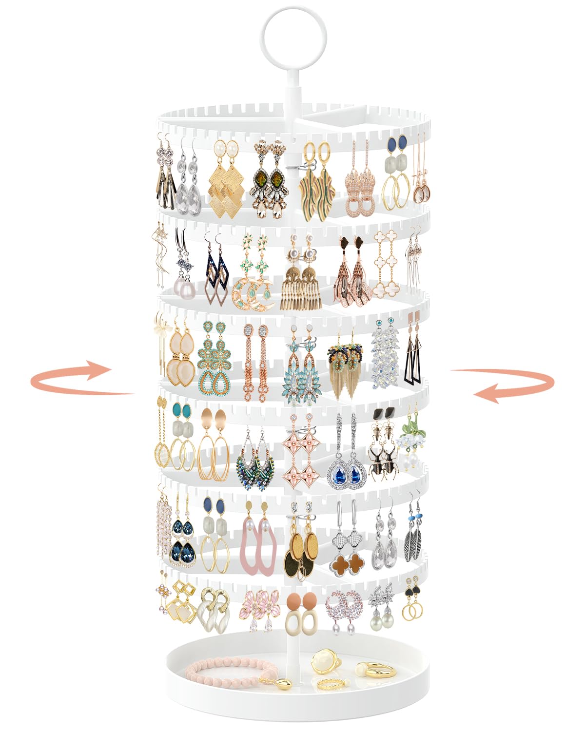 iDavosic.ly 6 Tier Rotating Earring Holder Organizer, Metal Tray, Black