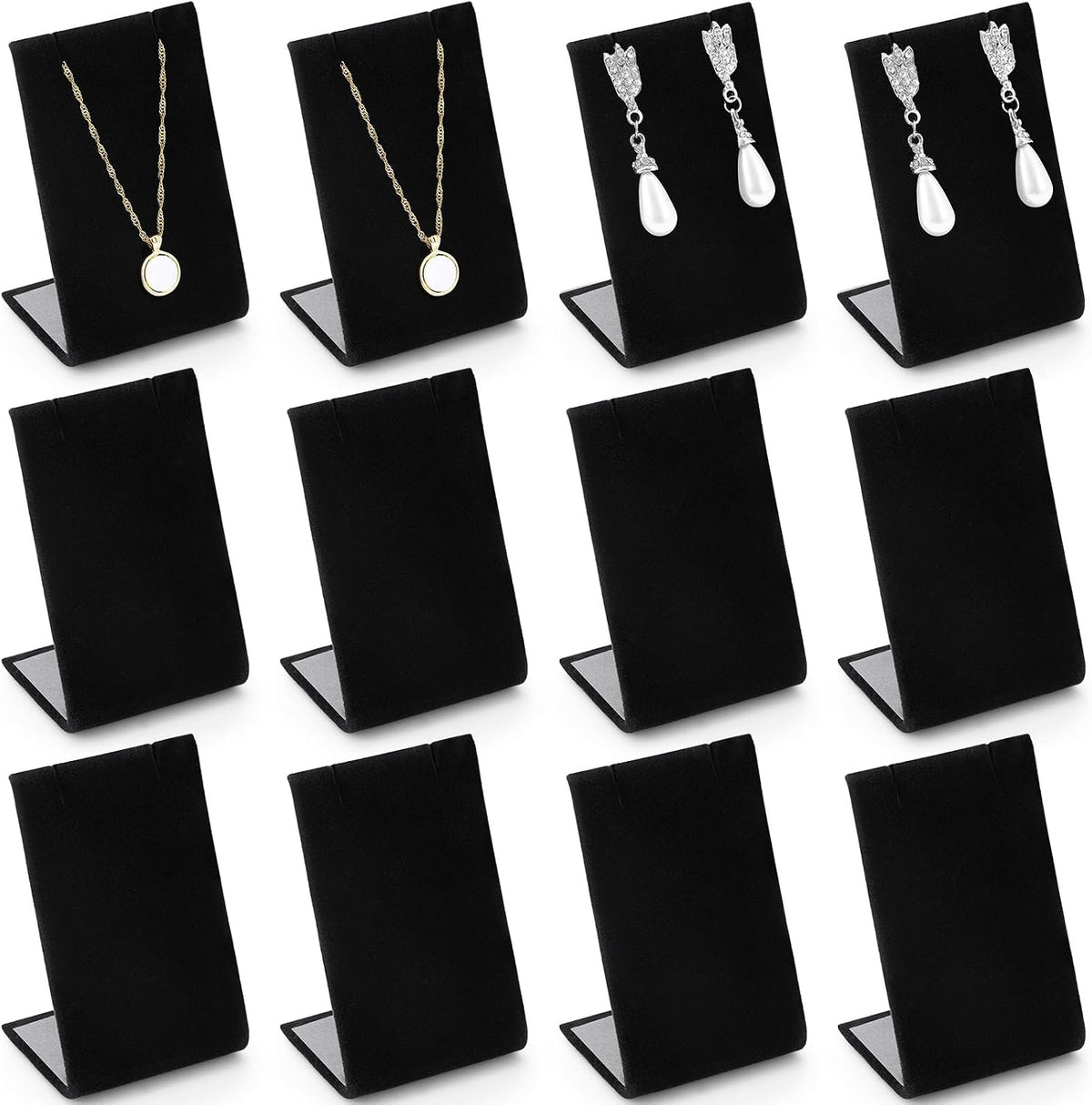 RattanView 12 Pcs Velvet Earring Display Stand Necklace Holder Black Velvet