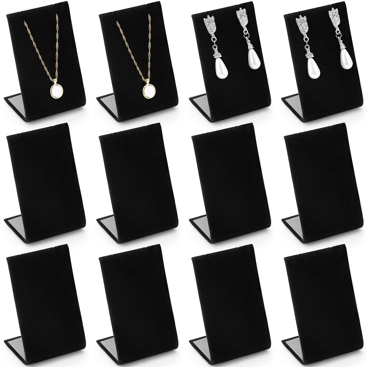 RattanView 12 Pcs Velvet Earring Display Stand Necklace Holder Black Velvet