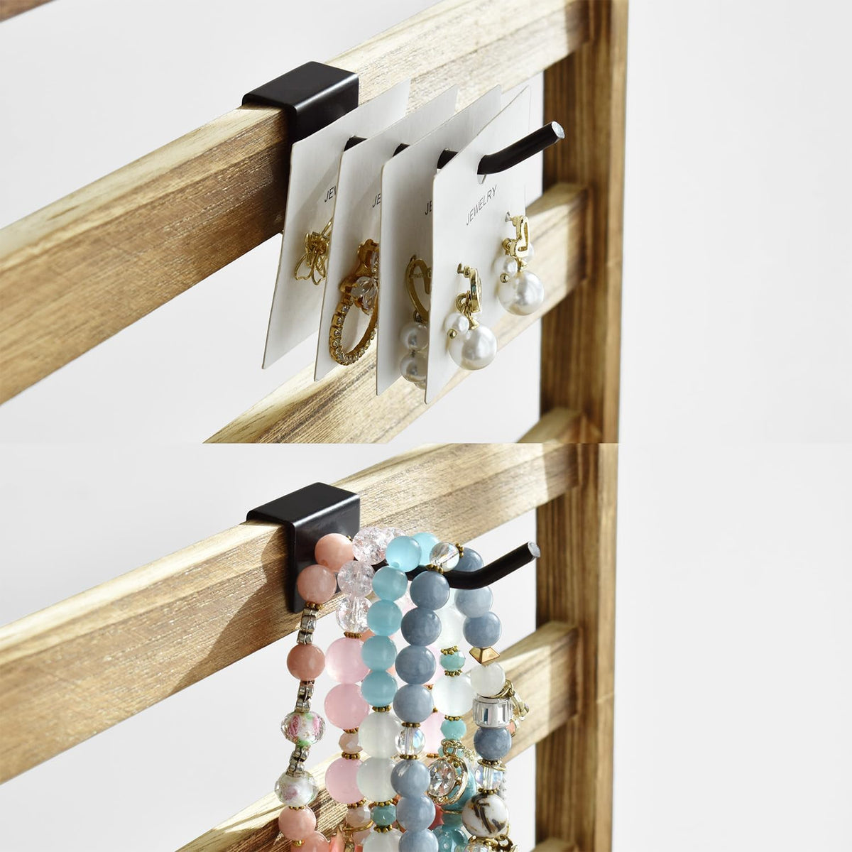 Ikee Design Wooden Jewelry Earring Display Rack, 20 Removable Metal Hooks
