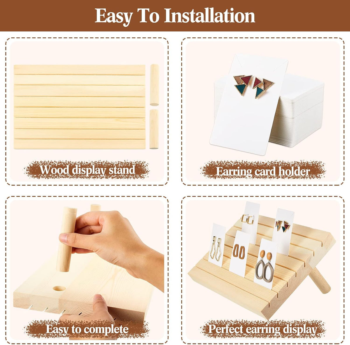 Marsui 62pcs Wood Earring Card Display 2 Set Earring Holder with Card
