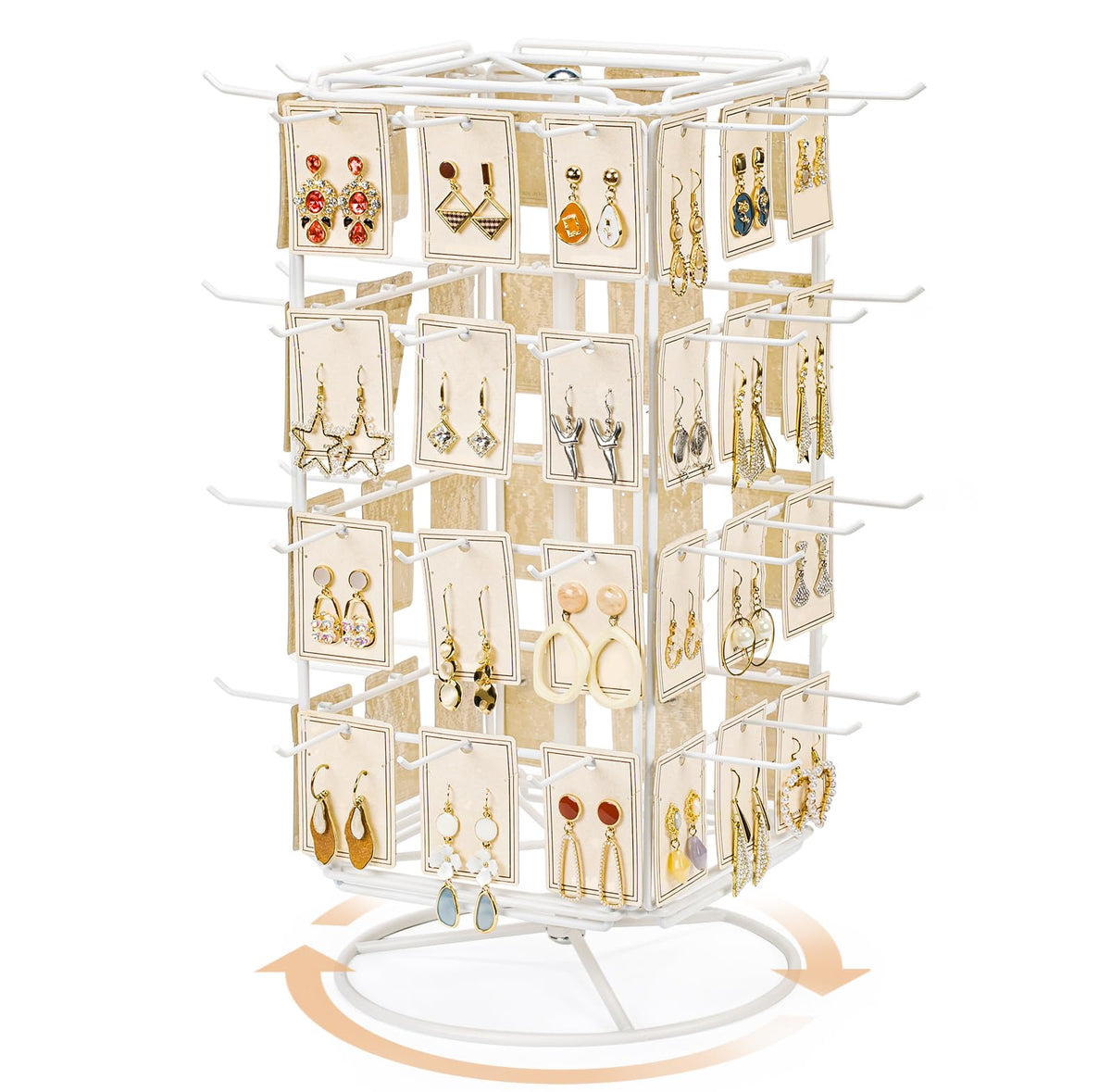 360 Rotating Earring Display Stands for Selling, Earring Rack Display Holder Stand, Jewelry Display for Vendors Selling Earring Cards, Necklaces, Bracelets, Hair Accessories (48 Hooks)