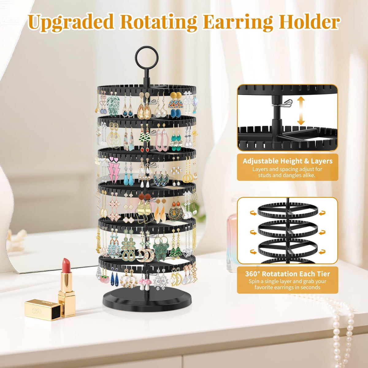 EsLuker.ly Earring Holder Organizer Rotating Stud Display Tree Rack, 6 Tier