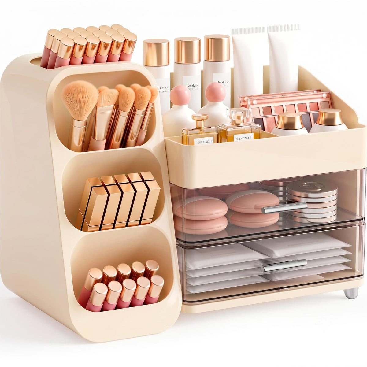 Booklov Small Makeup Organizer for Vanity Countertop, White