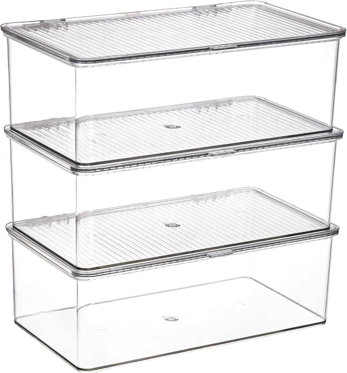 ZENFUN Set of 3 Small Stackable Storage Bins with Hinged Lid, Acrylic Organizer Box, Clear Makeup Organizer Box, Cosmetic Case for Home, Office