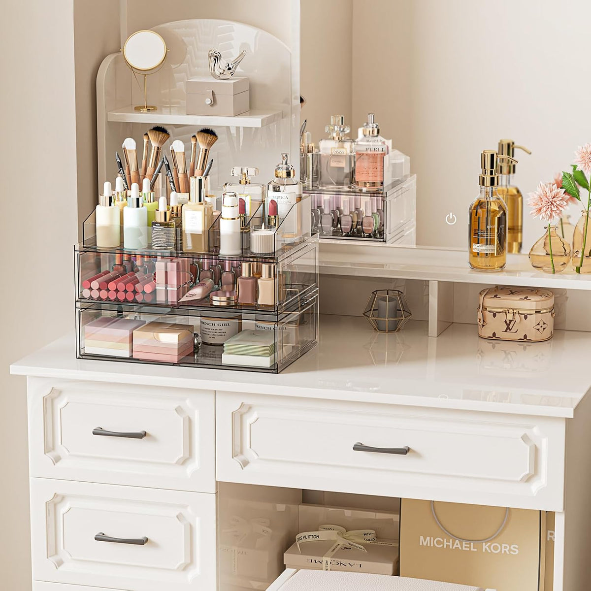 Clear Stackable Makeup Organizer with Drawer, 12''W Acrylic Storage Drawers