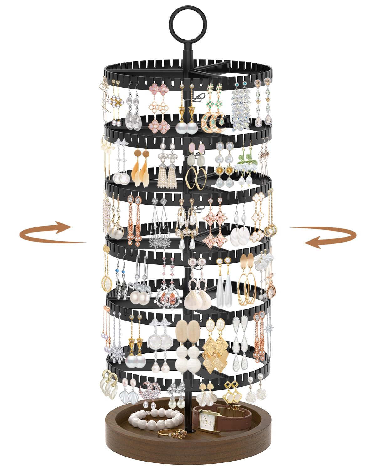 iDavosic.ly 6 Tier Rotating Earring Holder Organizer, Metal Tray, Black