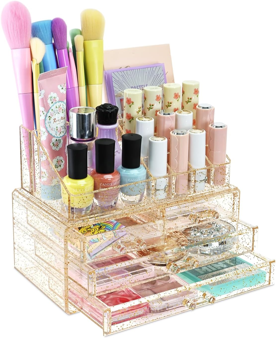 Ikee Design Acrylic Clear Makeup Cosmetics Lip Gloss Organizer,Gold