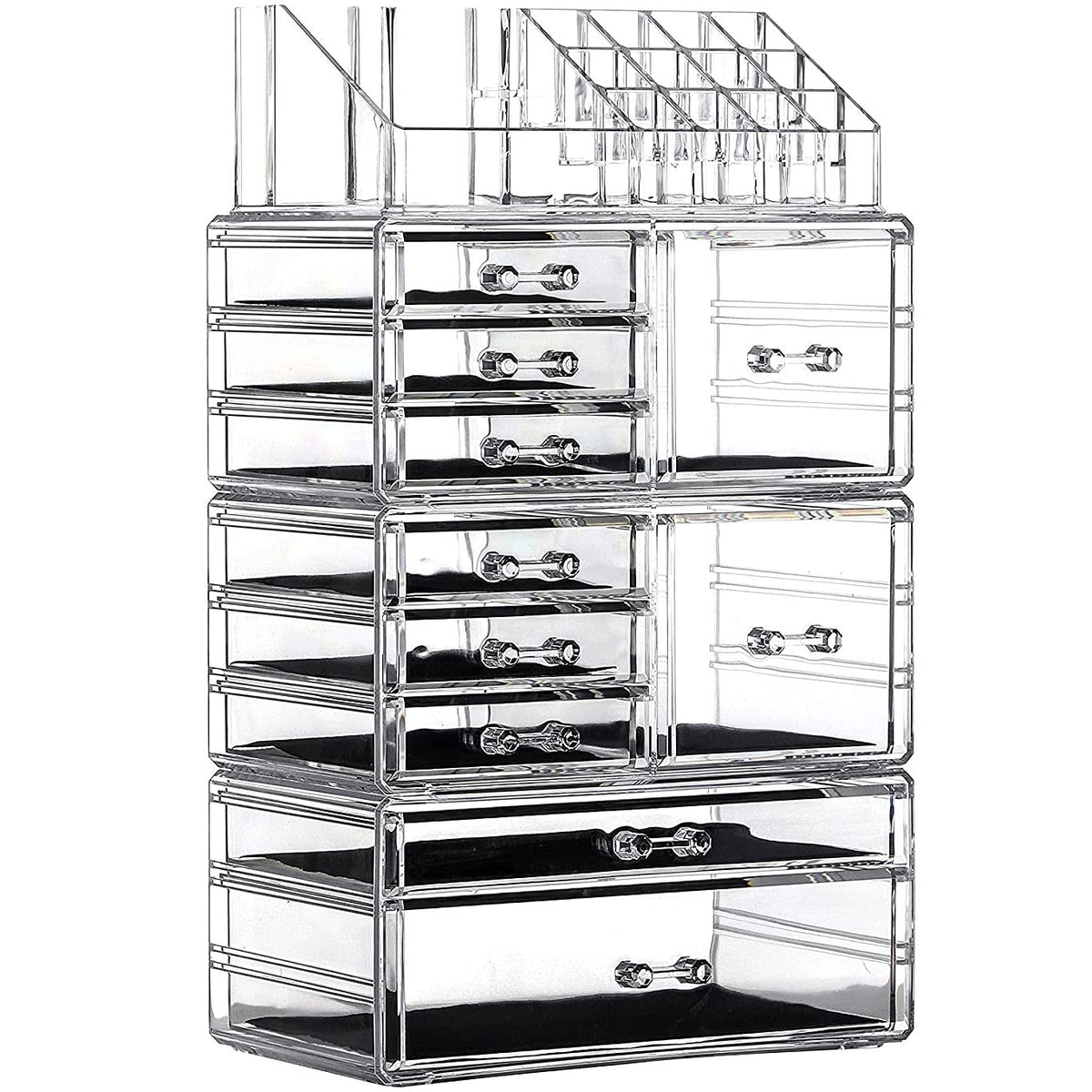 Cq Acrylic 4 Pack Clear Makeup Storage, Stackable 10 Drawer Organizer for Vanity, Jewelry, Hair Clip, Beauty & Skincare Products