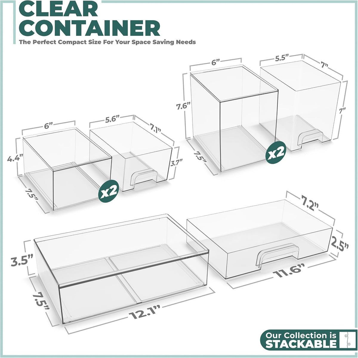 Sorbus Clear Stackable Storage Drawers (5 Pack, Complete Set)