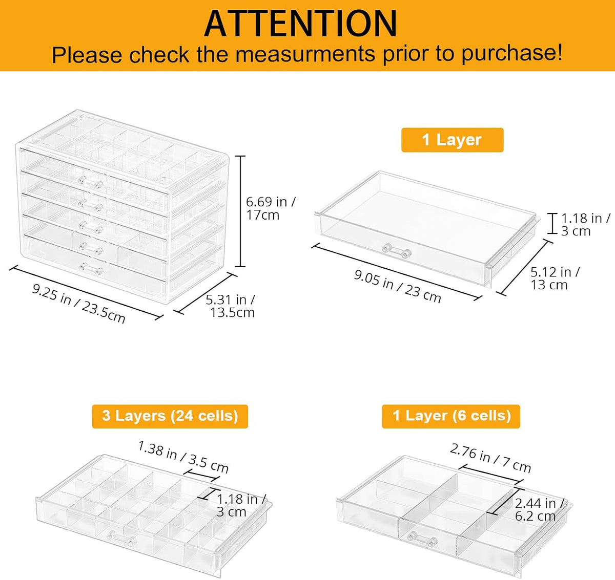 ProCase Acrylic Earrings Holder Organizer Box -Clear, 5 Layers