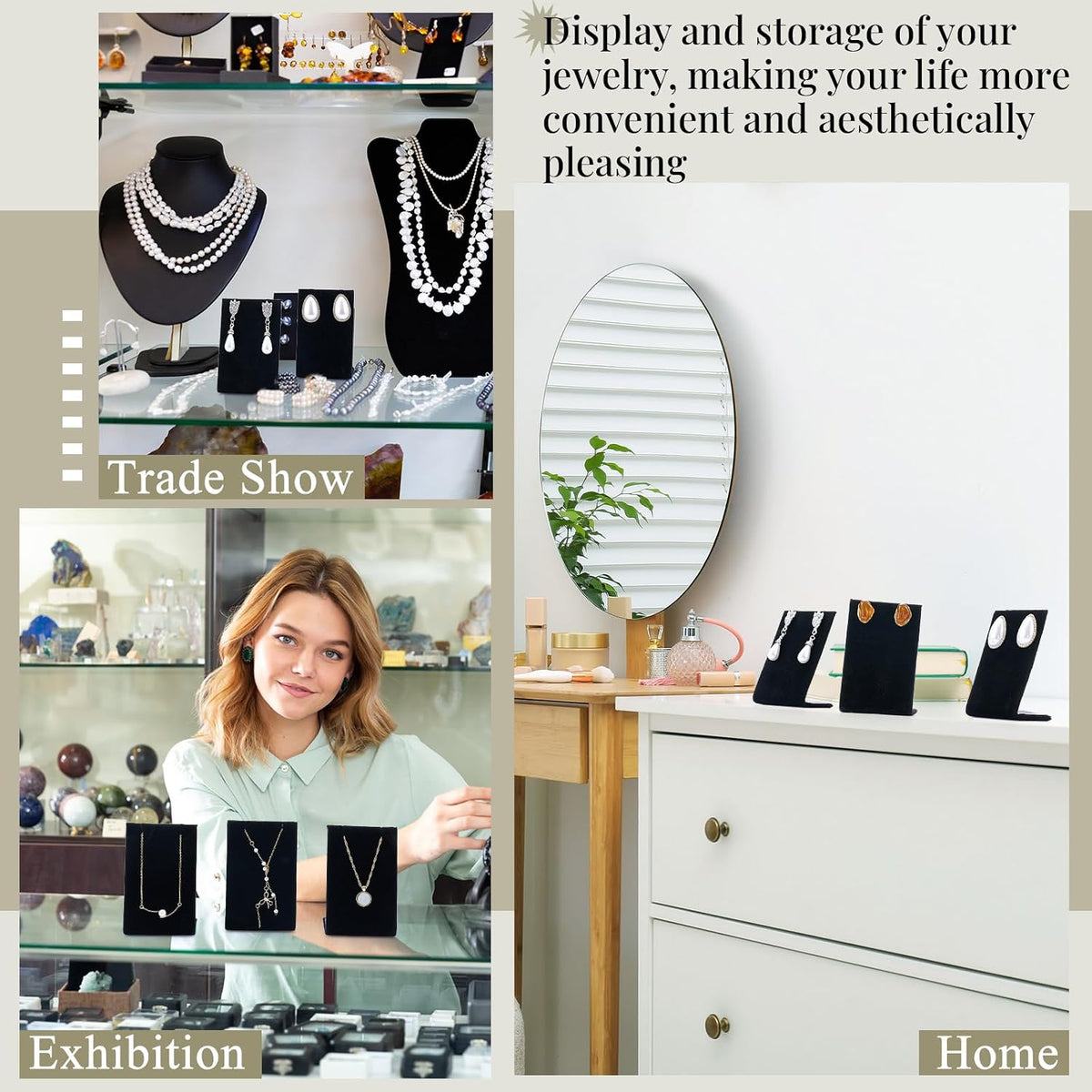 RattanView 12 Pcs Velvet Earring Display Stand Necklace Holder Black Velvet
