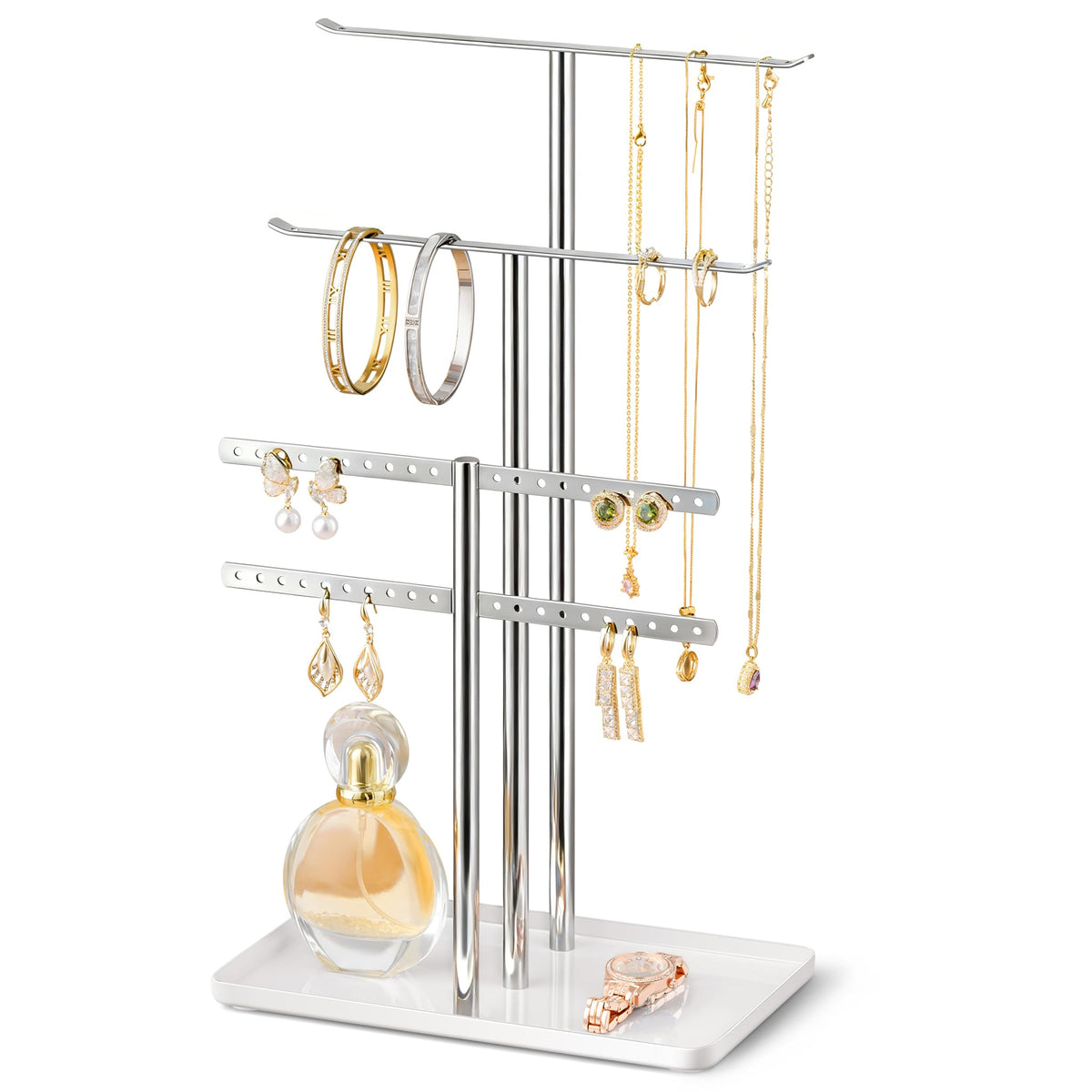 pickpiff Jewelry Stand Holder Organizer: 14.5" Sturdy Hanger for 80 Pcs Jewelry, Gift for Women, Gold Jewlery Tower for Necklace, Earring, Bracelet