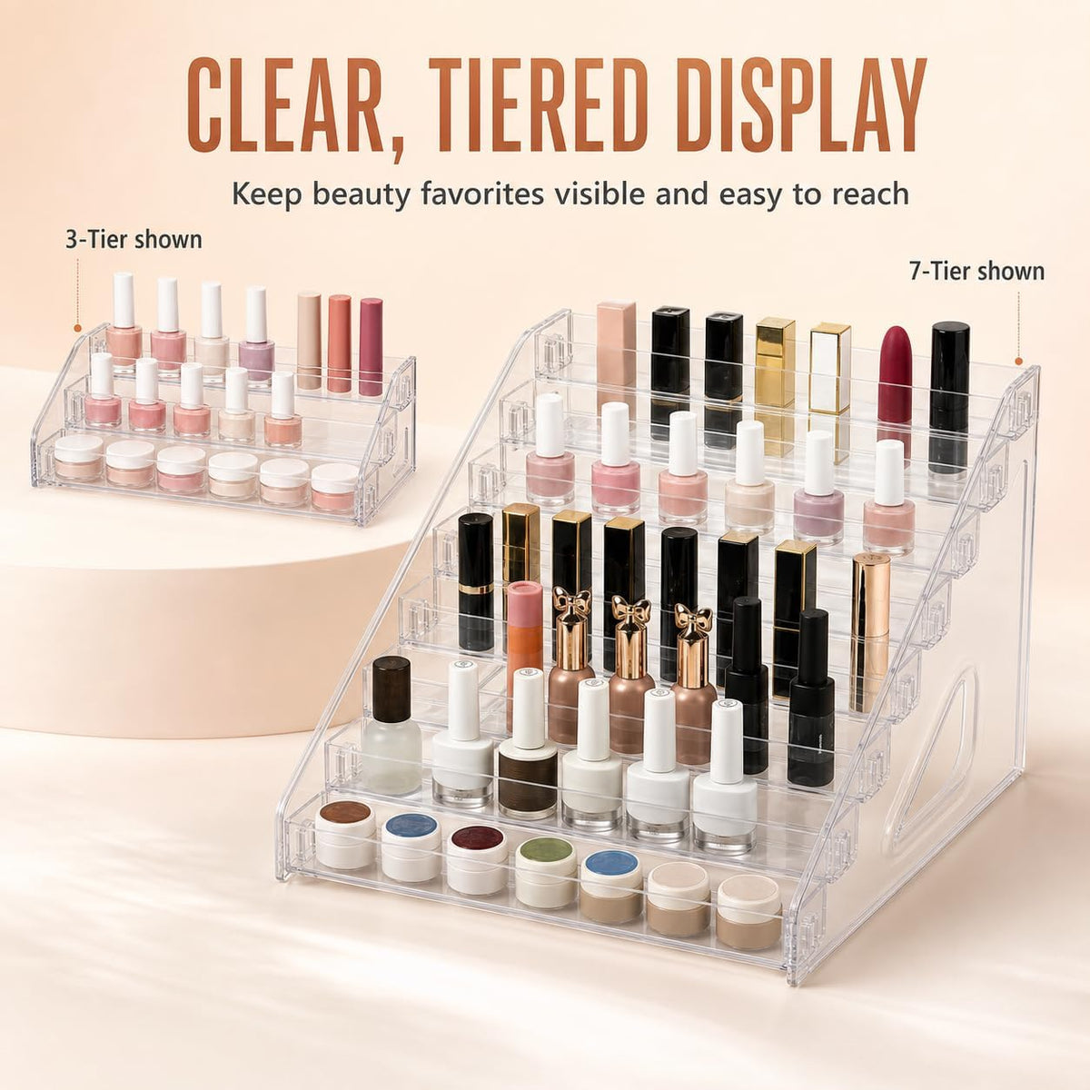 7 Tier Nail Polish Organizer, Clear Acrylic Countertop Display Stand