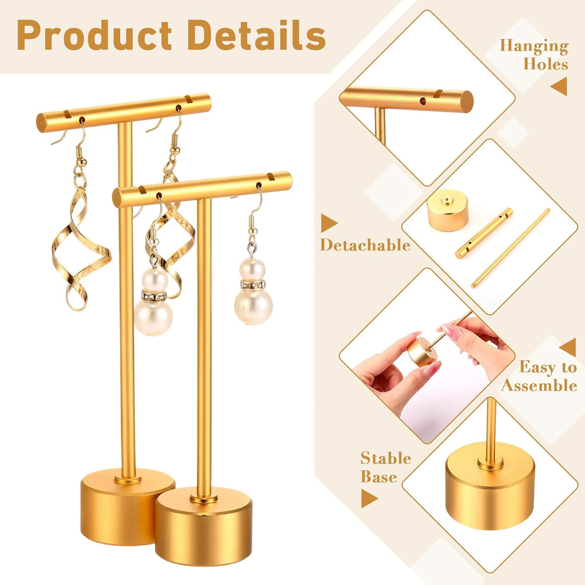 Kigeli T Bar Metal Earring Display Stand with 2 Heights