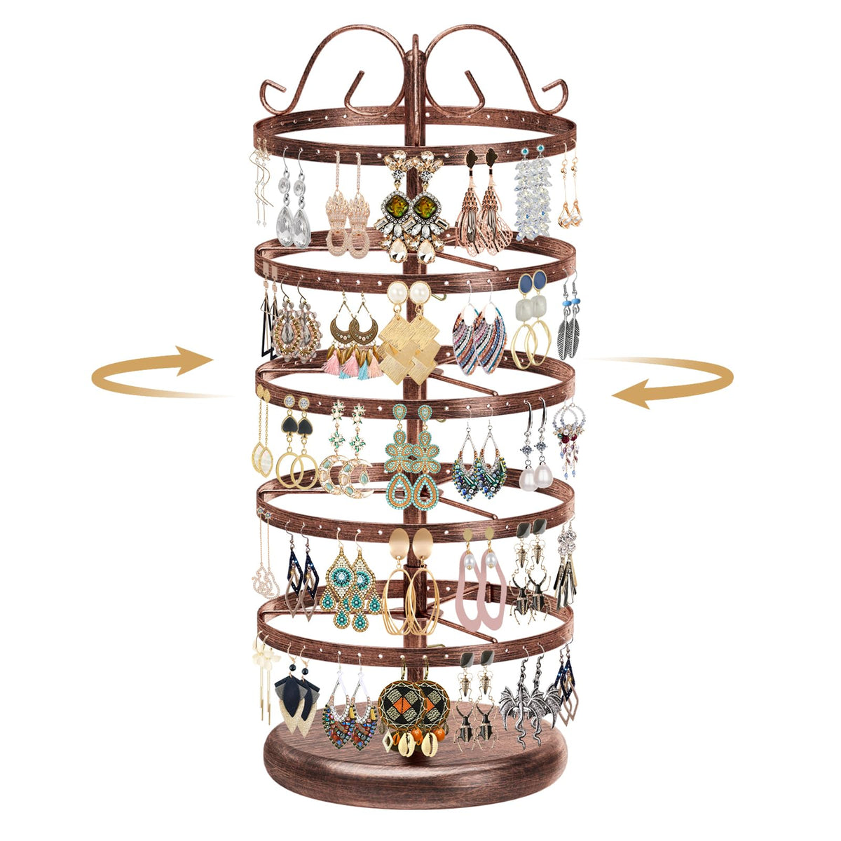 MODOWEY Rotating Earring Holder Organizer Display, 5 Tier Metal Tree, Black