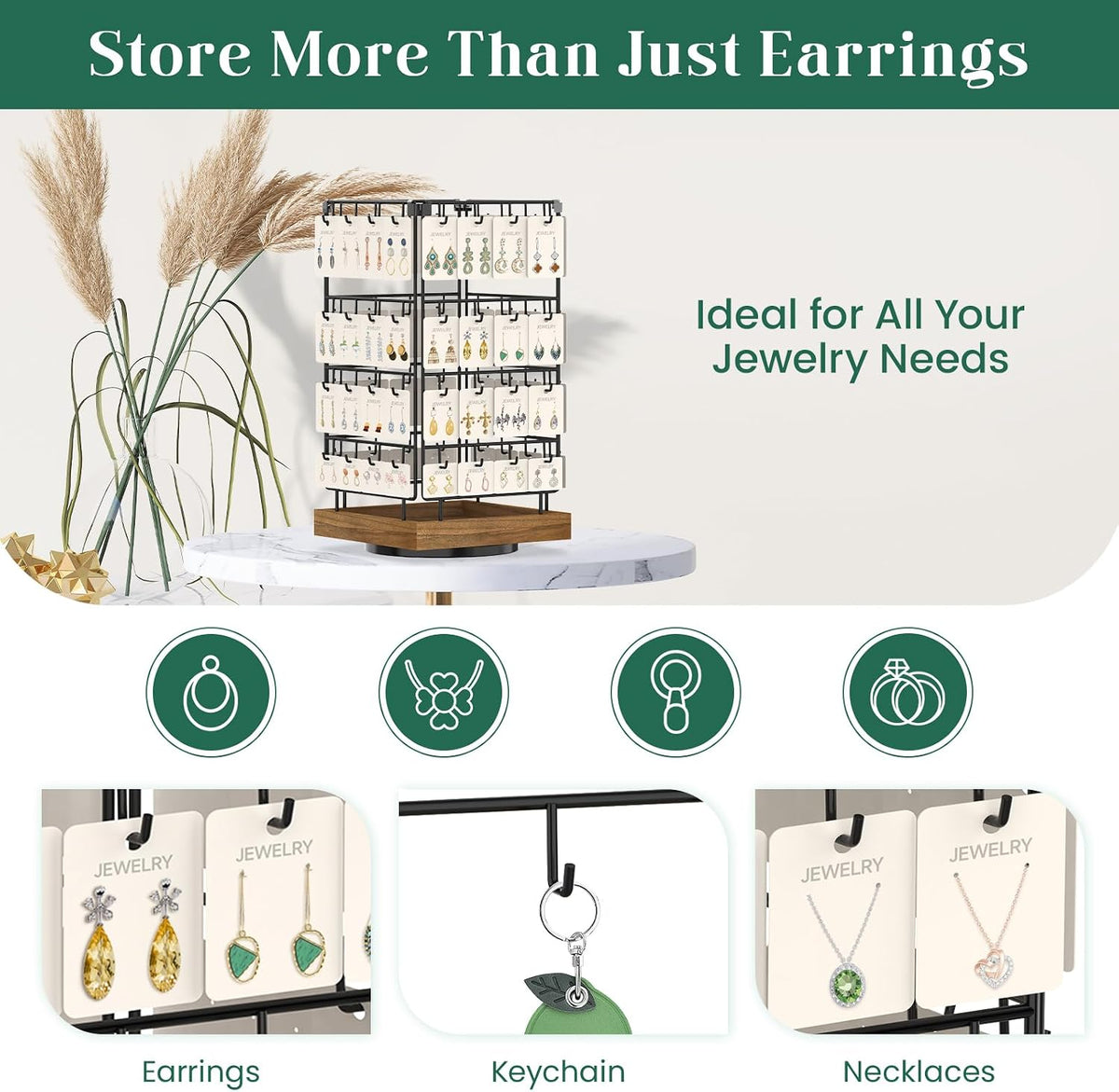 EsLuker.ly Rotating Earring Display Holder Stand for Vendors Selling, Brown