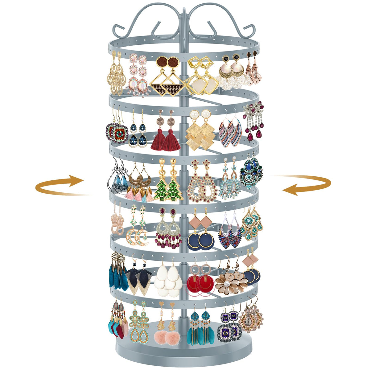 MODOWEY Rotating Earring Holder Organizer Stand Metal Display, 4 Tier Black