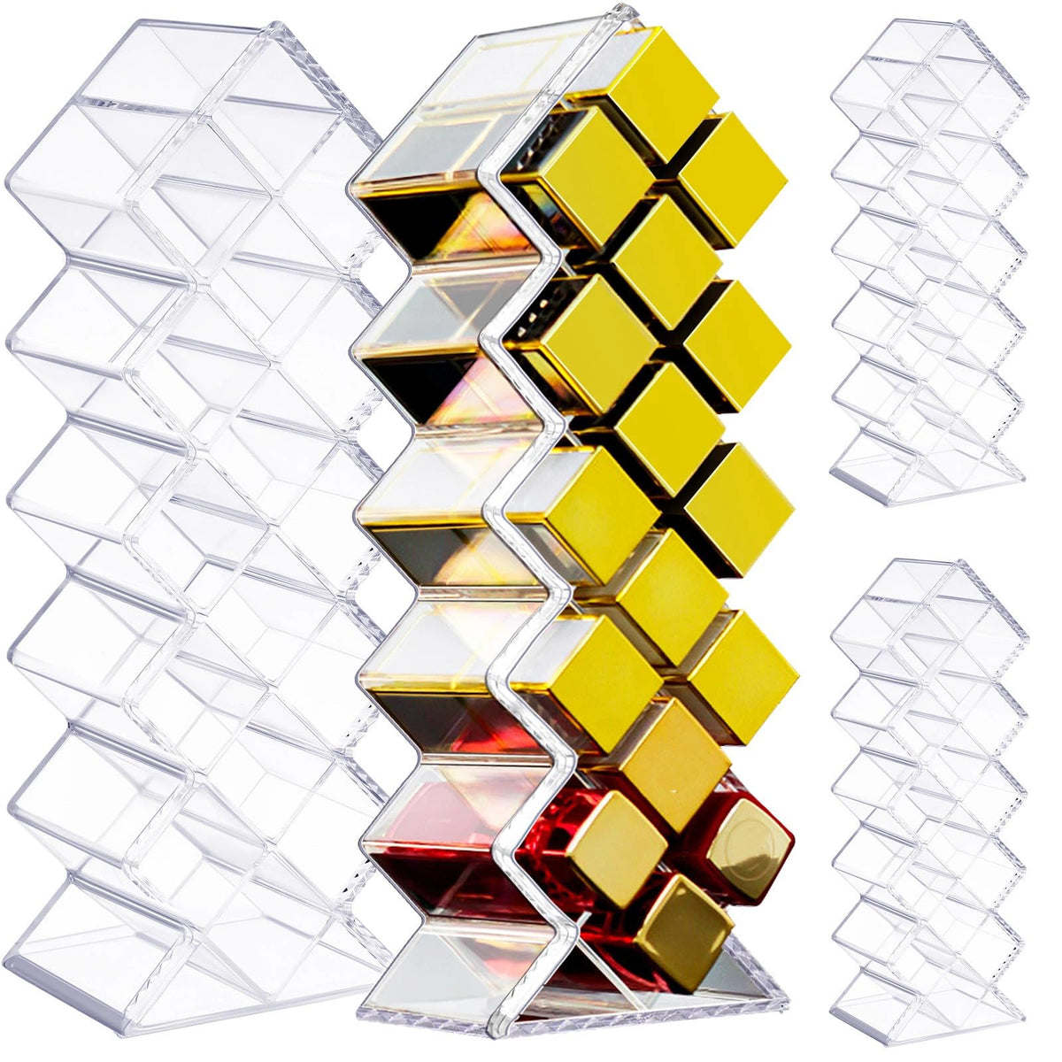 4 Pack Acrylic Lipstick Holder Organizer 64 Slots Clear Lip Gloss Holder Organizers Stackable Fish Shape Lipsticks Tower Lipstick Case Display Stand Storage Box for Makeup Cosmetic Vanity drawer