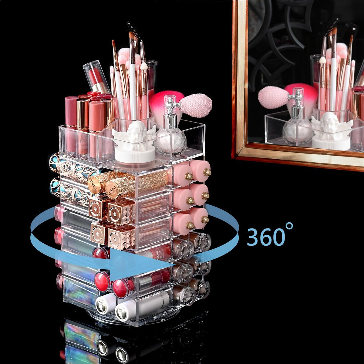 Ikee Design Acrylic Rotating Lipstick Gloss Make Up Organizer with 53 Slots