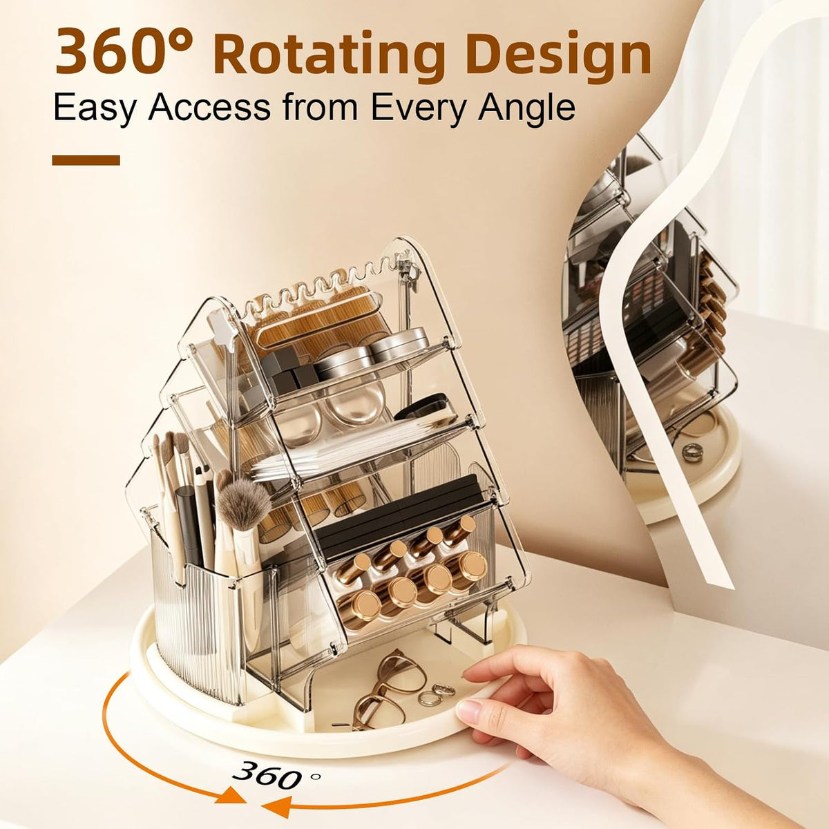 360° Rotating Makeup Organizer, 4-Tier Acrylic Cosmetic Storage Organizer
