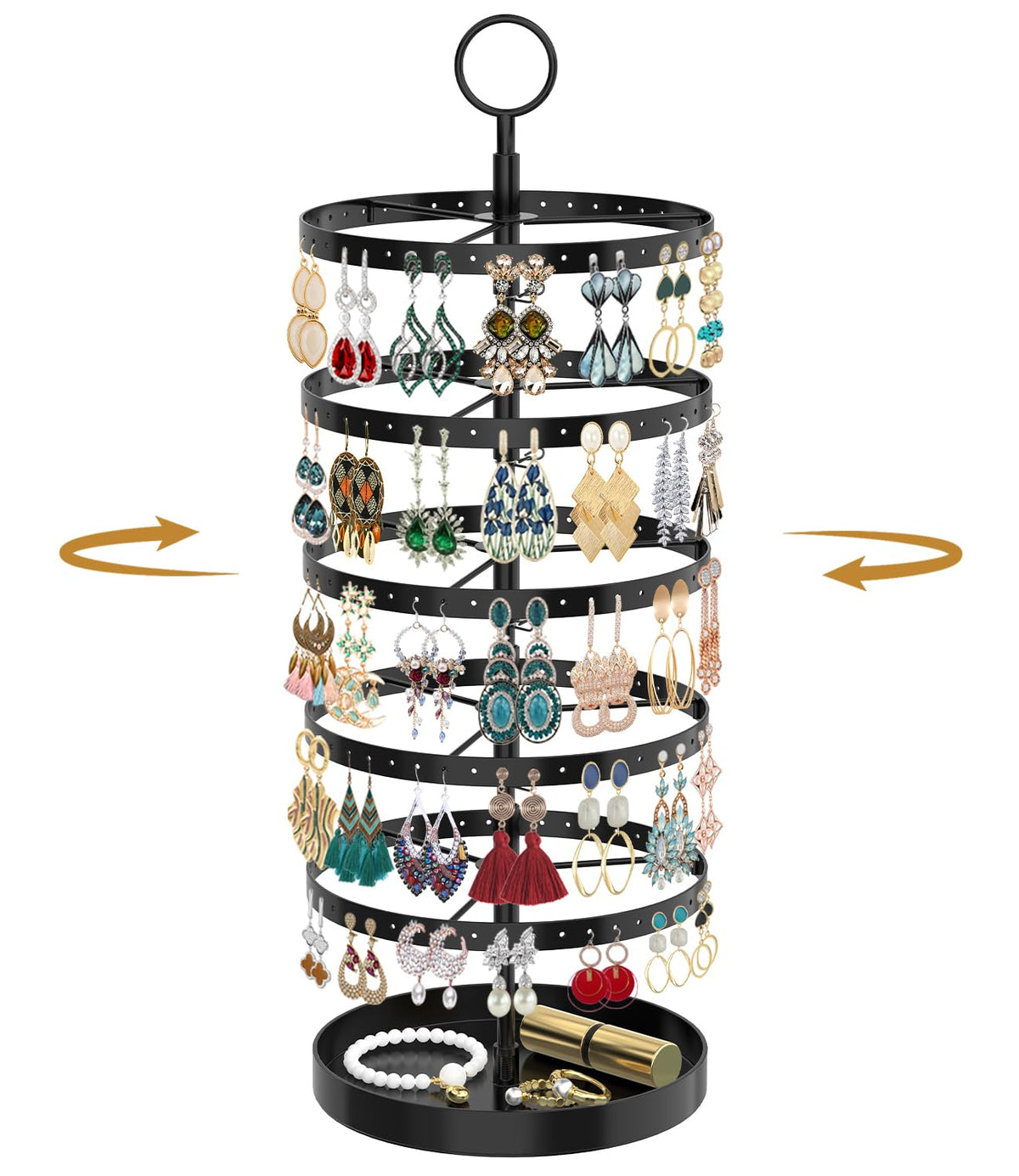 MODOWEY Rotating Earring Holder Organizer Display, 5 Tier Metal Tree, Black