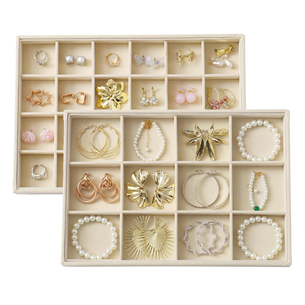 Large Velvet Jewelry Tray Display Drawer Inserts 2 Pack