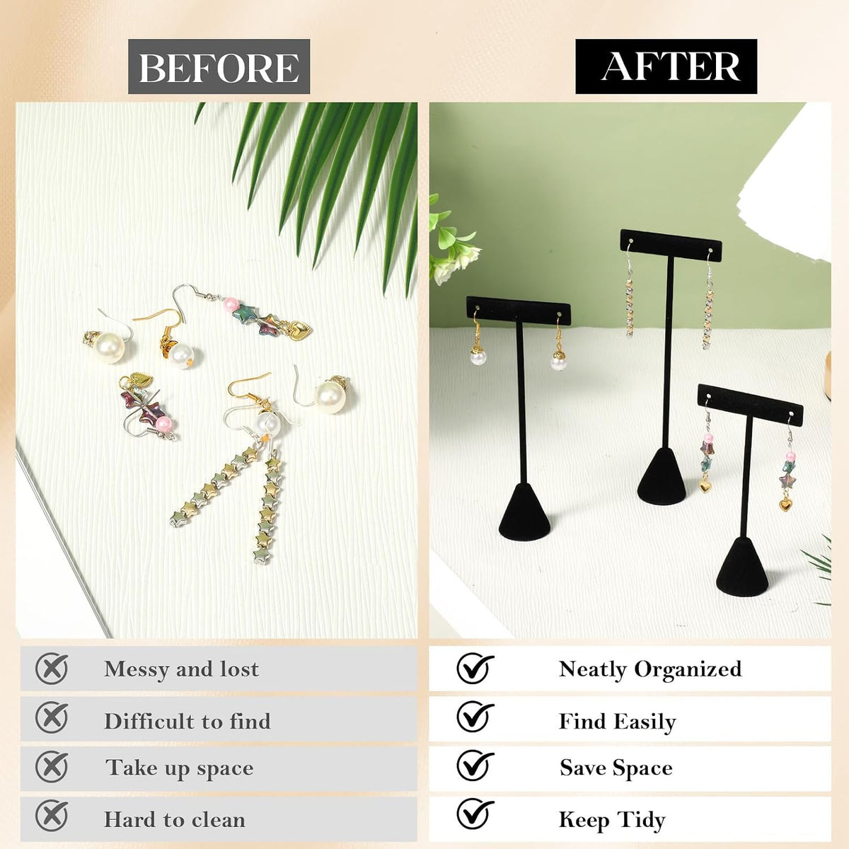 12 Pcs Black T-Bar Earring Display Stand with 3 different Heights, Metal Earring Holder with Stable Base and Velvet Cloth, for Countertop Selling Shows Stud Hoop