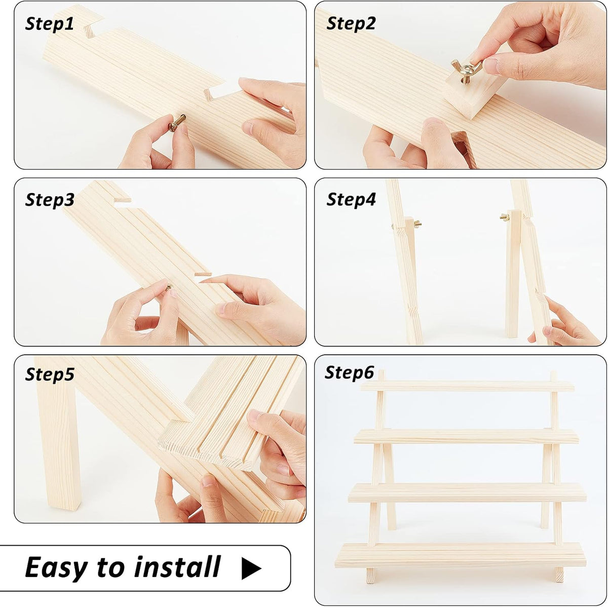 NBEADS 4-Tier Wooden Display Stand Riser, 12-Slot Earring Ring Holder Detachable Unfinished Wood Retail Jewelry Card Display Stand with Groove for Crafts Jewelry Storage Display, 15x15.7x12.6